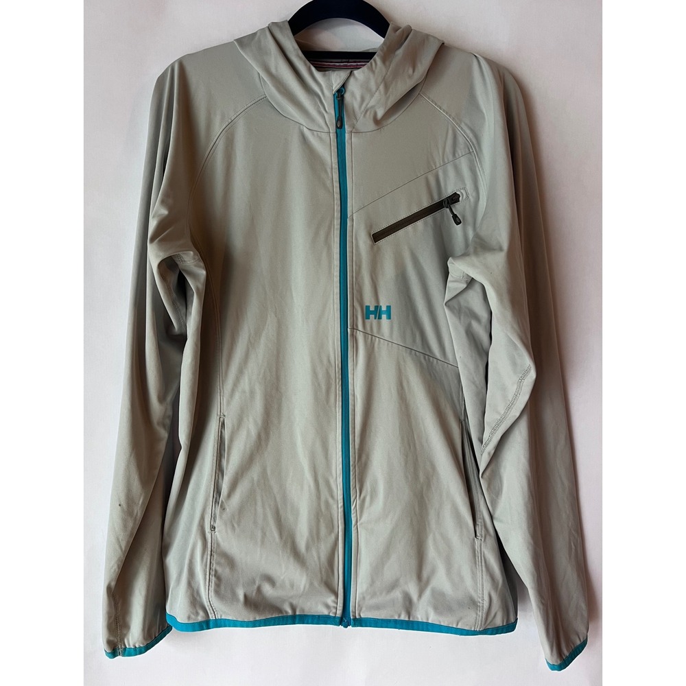 Helly Hansen Lightweight Hooded Jacket Zip Up Gray Teal Trim‎ Women's L